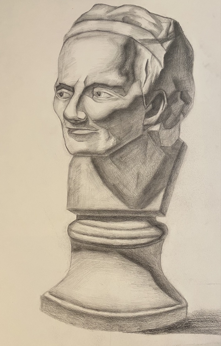 Pencil sketch of a sculpture bust