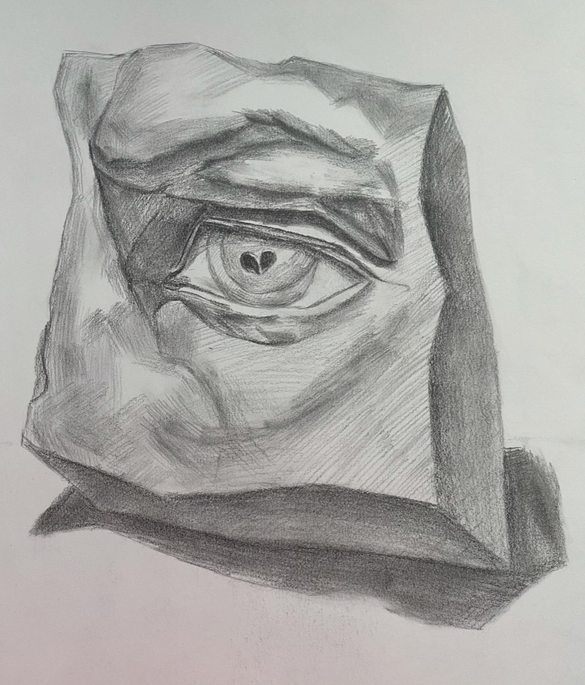 Pencil sketch of a statue's eye