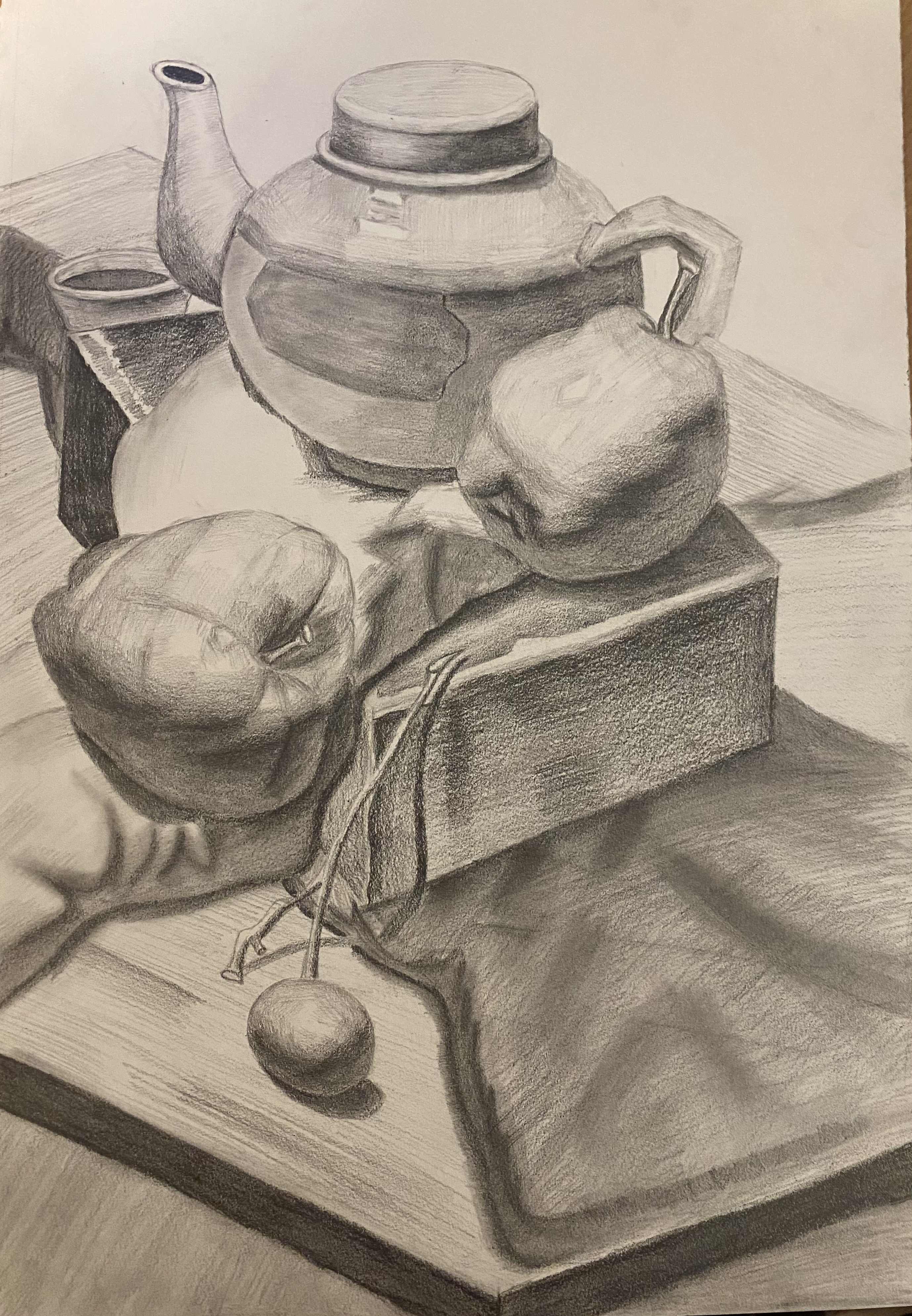 Pencil sketch of a teapot still life