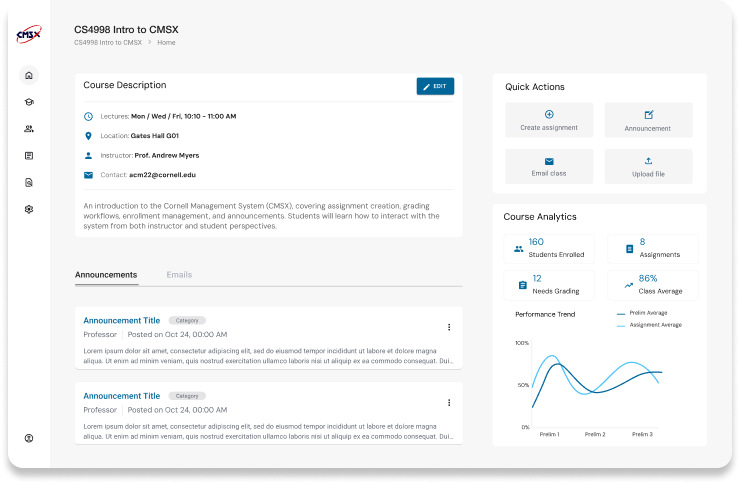 Redesigned CMSX course dashboard after the redesign