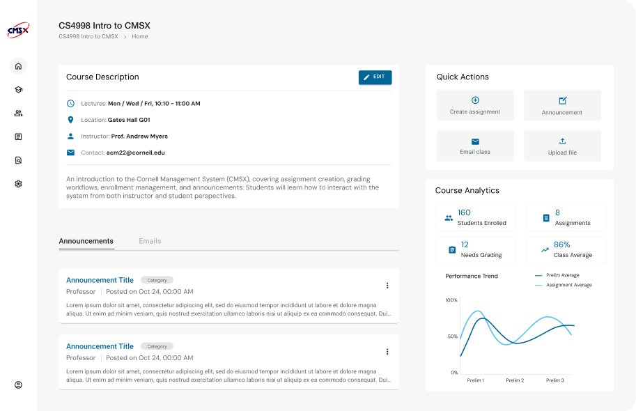 CMSX course dashboard redesign mockup