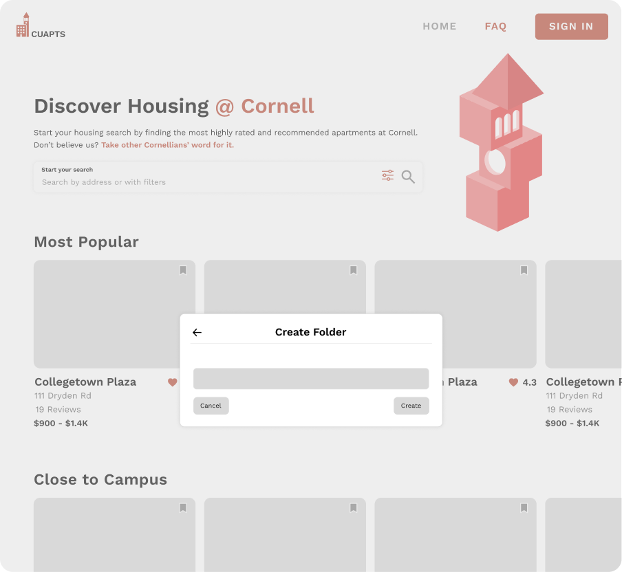 Create folder modal wireframe