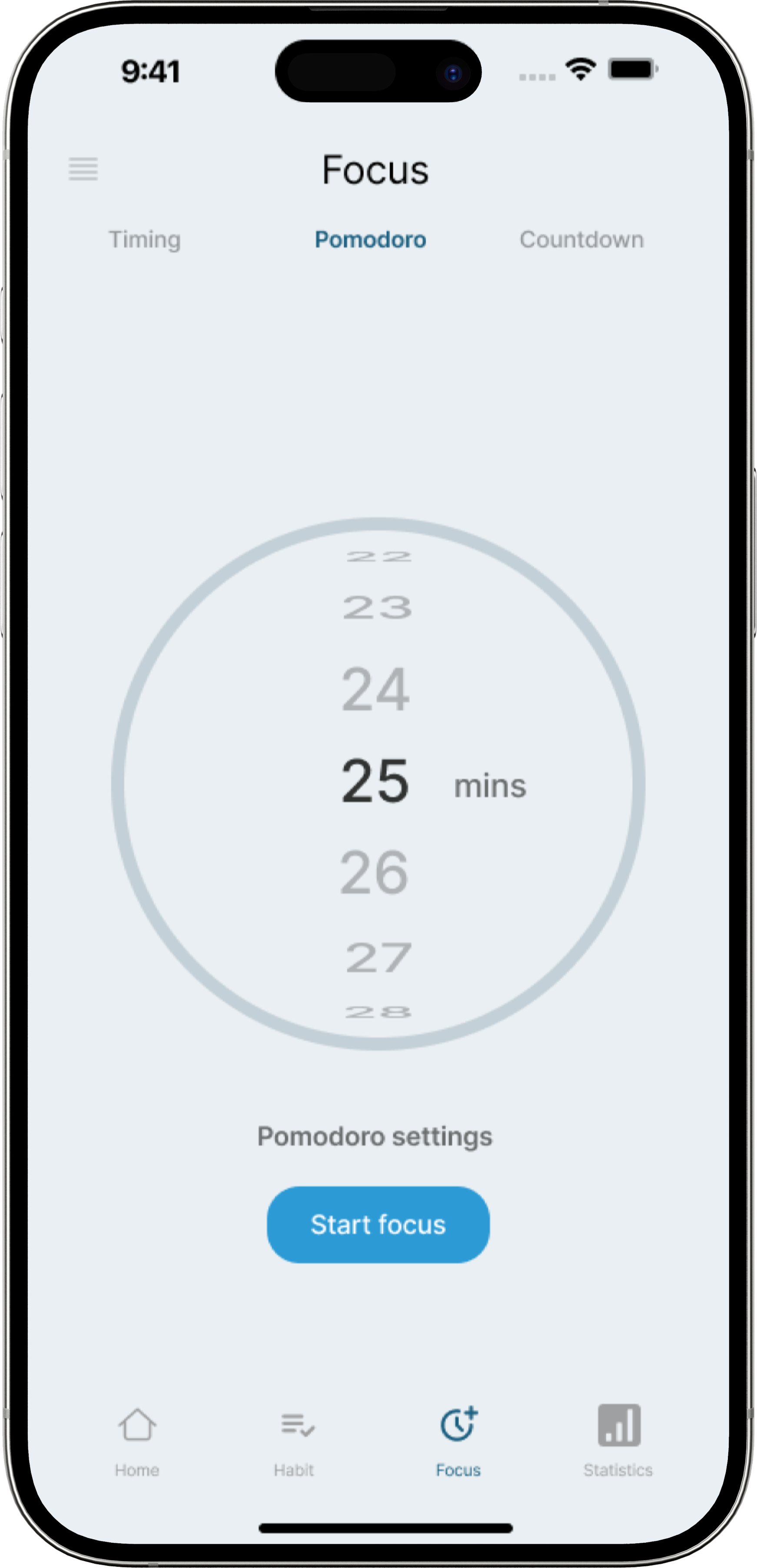Focusflow focus timer screen
