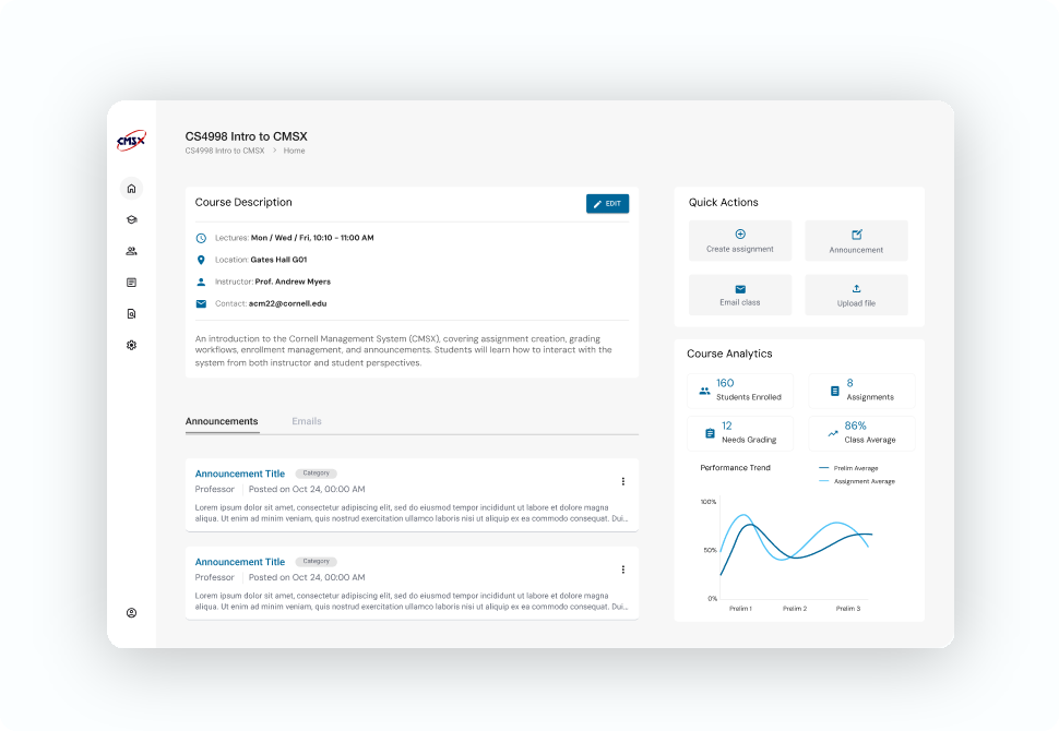 Cornell CMSX course management dashboard
