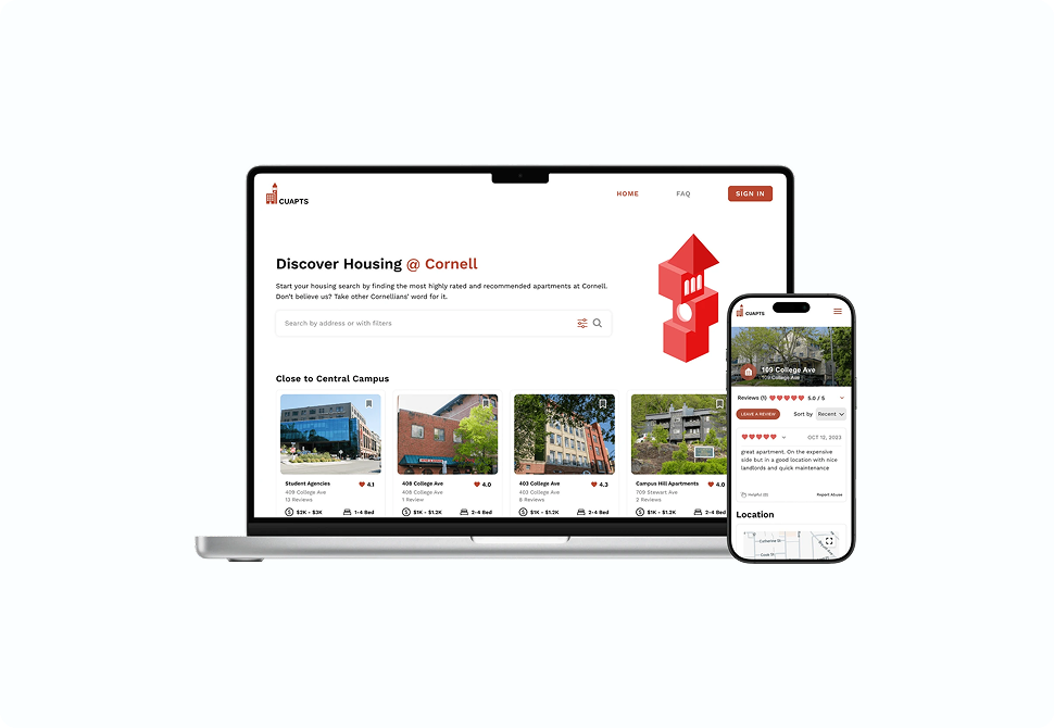 CUApts housing platform on laptop and phone