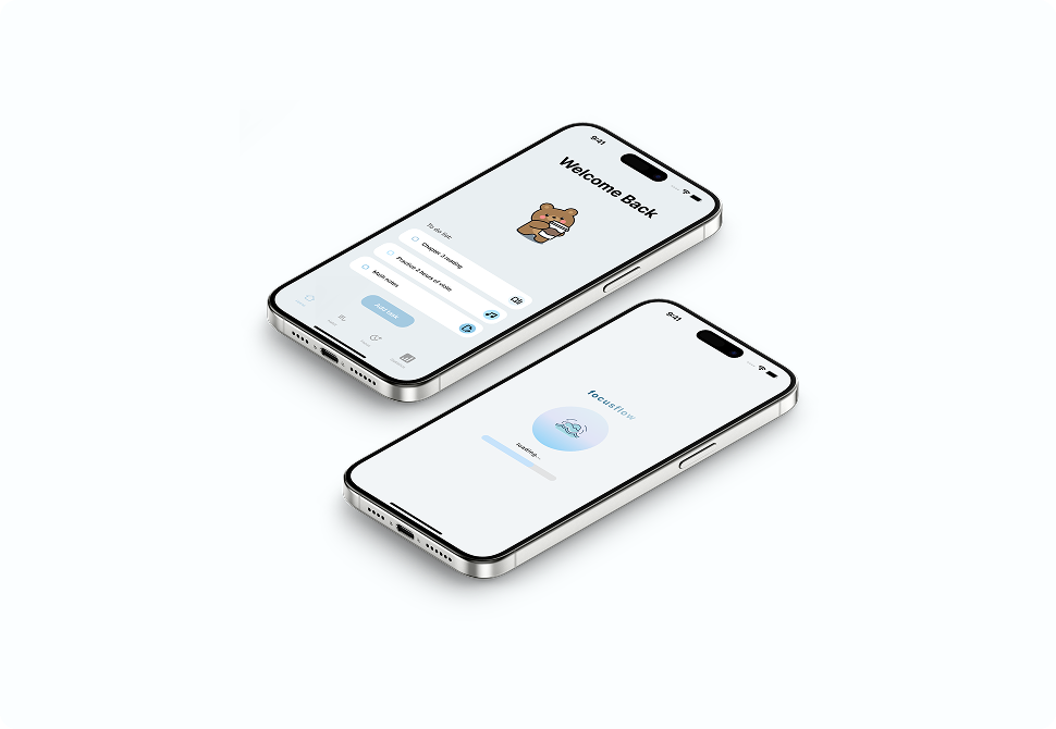 Focusflow study app on two phone mockups