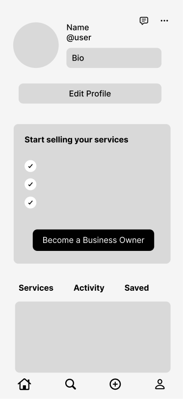 Non-business user profile empty state wireframe